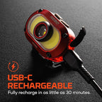 NEBO MYCRO 550+ Rechargeable Headlamp | 550 Lumens, 7 Light Modes, Water Resistant, Detachable Hat Clip, Super Bright Head Lamp for Camping & Hiking, Includes USB Charging Cable – Red