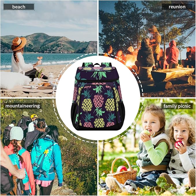 Tropical Pineapples Fruits Cooler Backpack Insulated Leak Proof Beach Cooler Bag Soft Lunch Picnic Hiking Camping Backpack Cooler