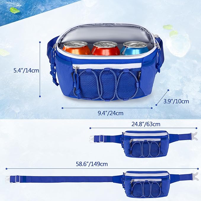 Fanny Pack Cooler, Insulated Waist Pack Snack Bag, Portable Hip Pack for Beach, Camping and Hiking, Blue