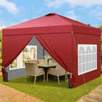 GDY 12x12 Pop Up Canopy Tent with 4 Sidewalls, Easy Set up with One Push Lift Gazebo with Wheel Bag and4 Sandbags,Carpas for Events, Parties,Camping, Red.