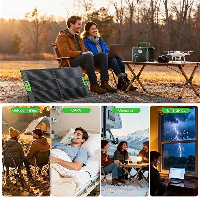 519Wh Solar Generator 500W (Peak 1000W) Portable Power Station with 2 110V AC Outlets, 60W Fast-Charging USB-C PD,10 Total Output Ports,Built-in Wireless Charger,for Camping Trips, RV Travel
