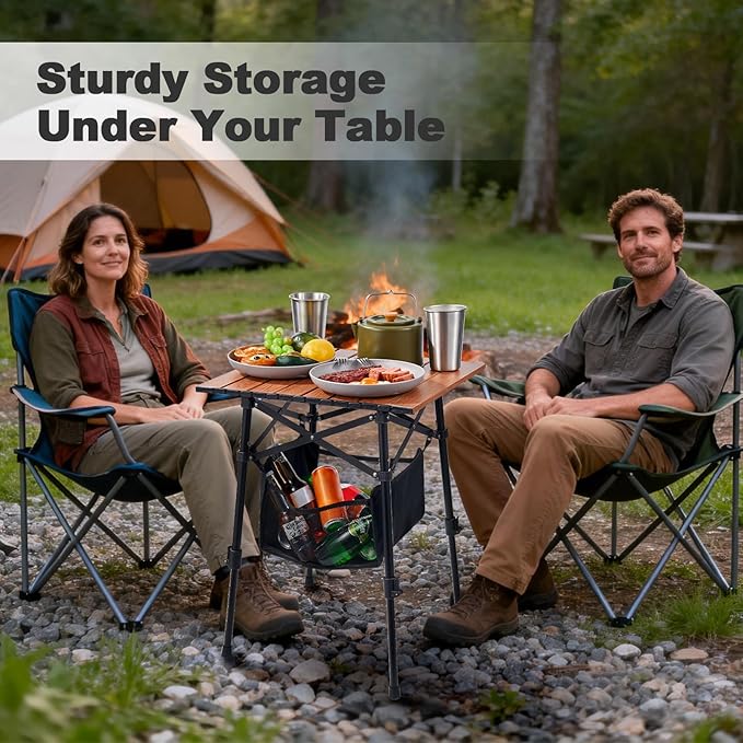 Odoland Folding Camping Table, Adjustable Height Large Portable Picnic Table with Storage Bag for Outdoor Camp, Cooking, Beach, Travelling, Backyards, Fishing