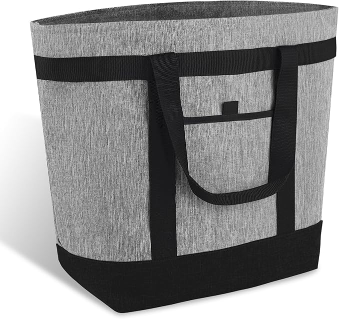 mosago Professional Insulated Food Delivery Bag, Large 39L Commercial Catering Tote for Pizza & Grocery, 3-Layer Thermal Leak-Resistant Shopping Bag, Heavy Duty Grey Cationic Fabric, Collapsible