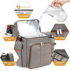 Picnic Backpack for 4, Picnic Basket Set, Leakproof Picnic Bag, Beach Cooler Backpack with Insulated Cooler Wine Pouch,Picnic Blanket, Double Deck Picnic Backpack for Beach,Camping,Park(BrushedKhaki)