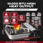 Chef-Master 90011 Butane Countertop Stove, 10 000 BTU Portable with Carry Case, High Performance, Piezo Ignition, Brass Burner, Safety Stop