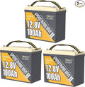 Power Queen 3 Pack Mini LiFePO4 Lithium Battery, 12V 100Ah Battery with Built-in 100A BMS, 1280Wh Energy, Up to 15000 Cycles, 10-Year Lifespan for Home Solar Energy System, RV, Camping