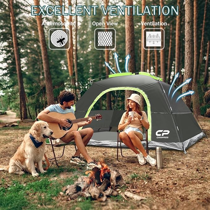 Tents for Camping 4 Person Tent Waterproof Windproof Double Layer Camping Tent, Easy Setup Dome Tent with Large Mesh Windows & Wider Door for Outdoor Camping & Hiking
