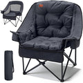 EVER ADVANCED XL Camping Chair with Detachable Cushion, Mesh Chair for Adults Foldable, Oversized Heavy Duty Folding Chair with Cooler Mesh Pocket Cupholder Outdoor Fishing, Supports 400LBS Black