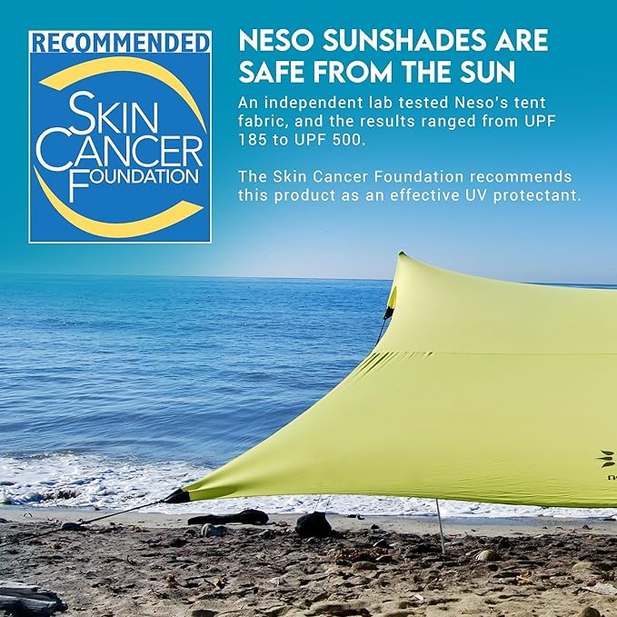 Neso Gigante Portable Beach Tent Sun Shelter - Lightweight Beach Shade Canopy - Easy Setup for Family Outings - Patented Reinforced Corners - UPF 50+ Sun Protection - 8ft Tall, 11 x 11ft - Lemon