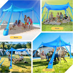 Beach Tent Sun Shelter UPF 50+,10x10 FT Beach Canopy Tent Sun Shade,Pop Up Beach Canopy with 8 Sandbags, Outdoor Beach Shade for Camping Trips, Fishing, Backyard Fun Picnics (Sky Blue)
