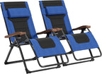 PURPLE LEAF Oversized Outdoor Reclining Chair Set of 2 Patio Zero Gravity Chaise Lounge Folding Chair with Quilted Cushion Adjustable Headrest for Lawn Camping Beach Pool Navy Blue and Black