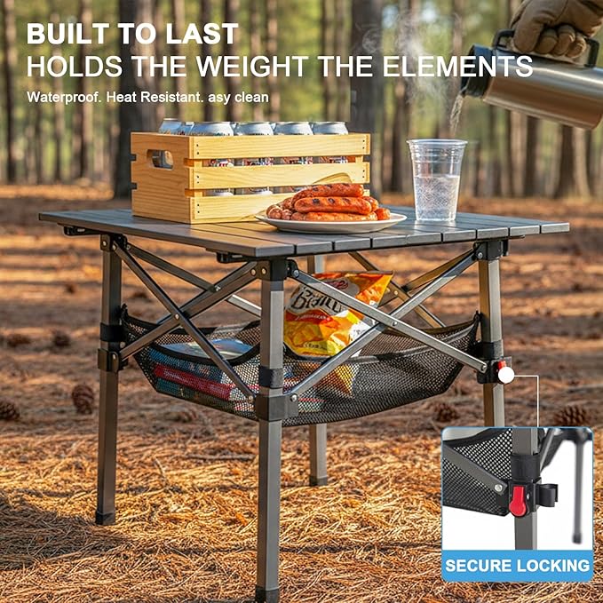 Folding Camping Table, Portable Lightweight Beach Tables for Sand Foldable, Aluminum Roll-up Folding Square Table for Outdoor Camping, Picnic, Card, Travel