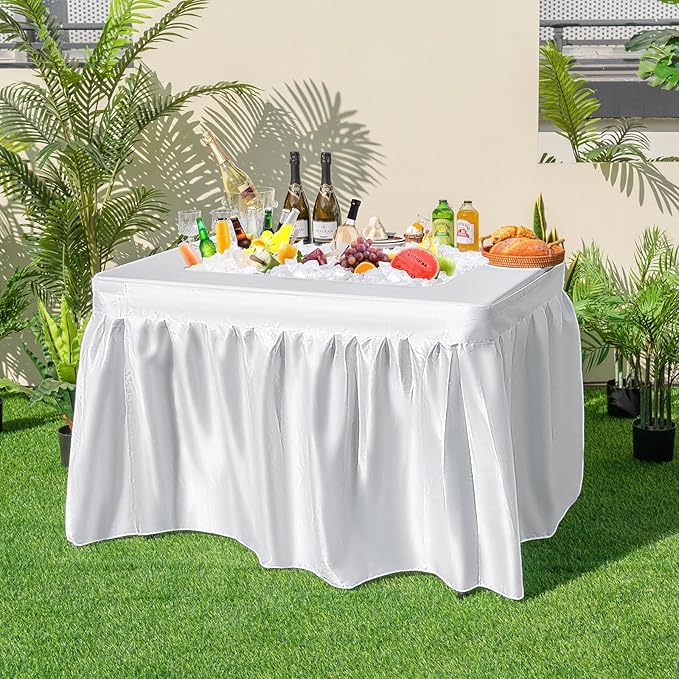 Giantex Foldable Ice Bin Table with Drain & Bucket, Removable Skirt, 48" x 32" HDPE Cooler Table for Parties, Catering, Weddings, Outdoor Events, Portable Fill and Chill Beverage Serving Station