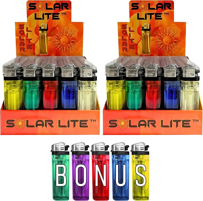 Disposable Lighters (Pack of 100) | Solar Lite® - Bonus Free 5-Pack lighters Included with Every 100pk Purchase.
