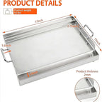 LotFun 17" x 13" Stainless Steel Cooking Griddle for Outdoor Gas Grill, Universal Griddle Flat Top Plate Insert with Grease Groove and Removable Handles for Electric/Charcoal/Gas Grill, Camping,Party