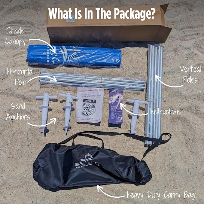 MillionShades® Beach Shade Canopy – Grande 14 ft x 14 ft Wind-Propelled™ Sun Shade for Beach with UPF 50+, 360° Views, Quiet & Lightweight Design, Easy Setup Tent - Windproof Beach Shelter