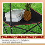 Soaoo 2 Pcs Folding Camping Table with 4 Mesh Cupholders 2 Tier Portable Folding Table Round Lightweight Fabric Compact Carrying Case Beach Table for Summer Outdoor Tailgating Fishing Hiking