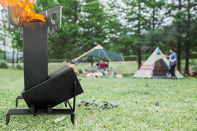 Collapsible Rocket Stove by StarBlue with FREE Carrying Bag - A Portable Wood Burning Camping Stove with Large Fuel Chamber Best for Outdoor Cooking, Camping, Picnic, BBQ, Hunting, Fishing