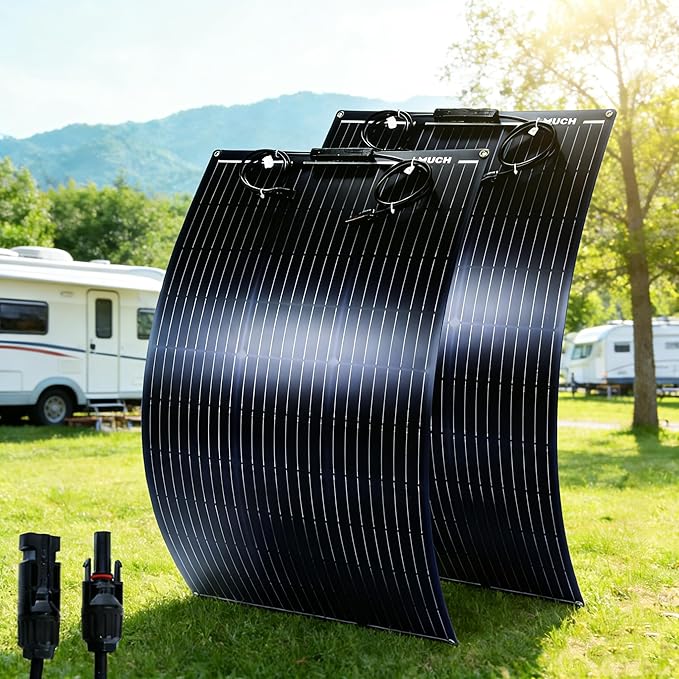 200W Flexible Solar Panel for RV Boat,12V/24V Monocrystalline Ultra-Flexible Bendable Mono Off-Grid Charger for Marine RV Cabin Van Car Boat Curve Surfaces （2 * 100w）