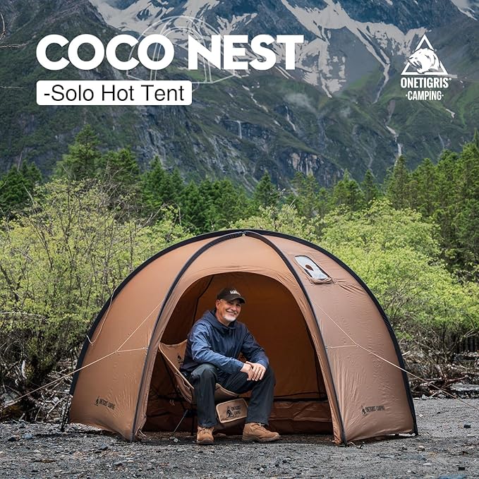 OneTigris Coco NEST Solo Hot Tent with Stove Jack, 3000mm Waterproof Windproof Free-Standing Dome Tent with Mesh Inner