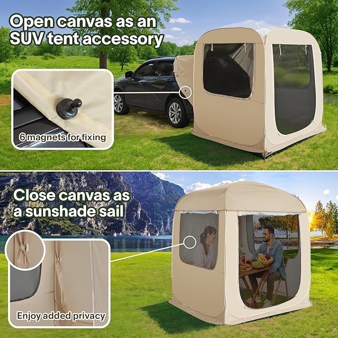 Alvantor SUV Tailgate Tent, Instant Pop Up Car Tent Creates Extra Living Space, UV Protection, Quick Setup in Seconds for Family, Road Trips, Tailgating, Beach, Outdoor Camping