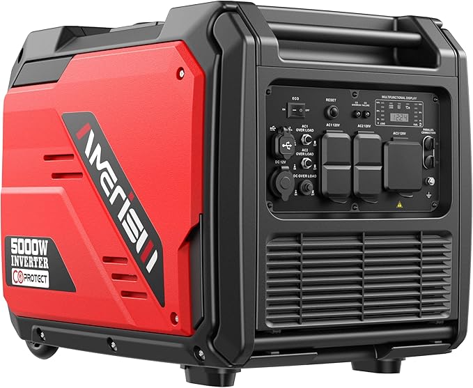 Portable Inverter Generator 5000W with CO Sensor, Super Quiet Gas Generator with RV Ready 30A Outlet, Wheels Handle Kit, Parallel Capable for Home Backup Emergency Use Camping, EPA Compliant