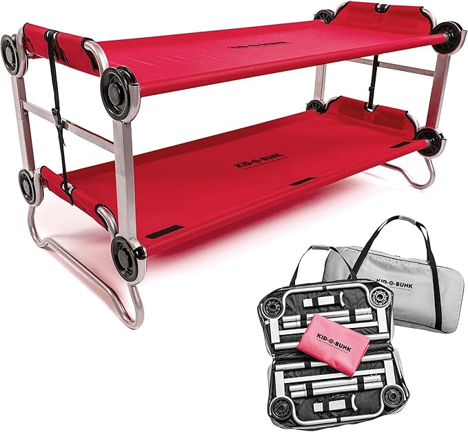 Disc-O-Bed Youth Double Cot Kid-O-Bunk, Modular for Bunk Beds, Dual Cots, or Bench with 2 Carry Bags for Portable Transport
