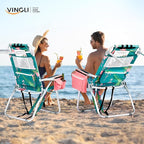 VINGLI Tall Beach Chair 2 Pack Lightweight, Backpack Beach Chair for Adults with 5-Position, Cooler Bag, Cup Holders, Towel Bar, Lightweight Folding Beach Camping Chairs