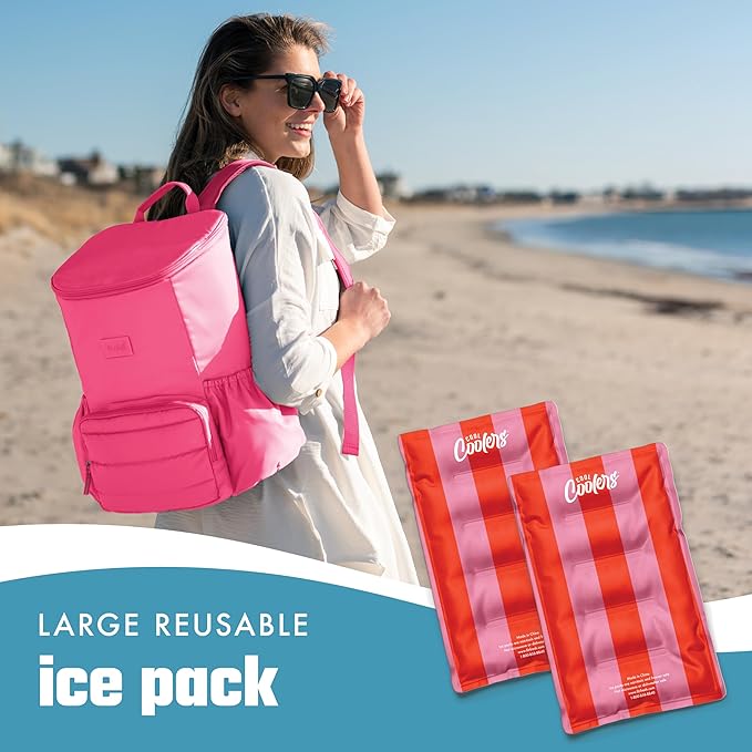 Cool Coolers Reusable XL Soft Ice Packs for Coolers, Long-Lasting Lunch Box Ice Pack, High Performance Quick Freeze, 2Pk, Pink & Orange Stripe