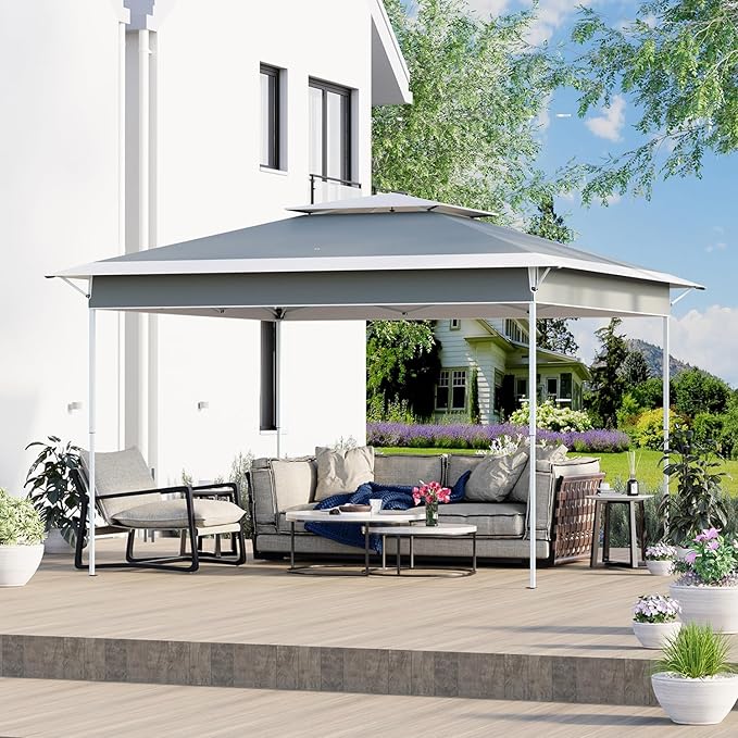 ECOTOUGE Canopy Tent Instant Shelter Canopy with Carrying Roller Bag, Outdoor Party Gazebo with Waterproof and UV Resistant for Parties, Camping, Picnic (Grey-White, 11FT)