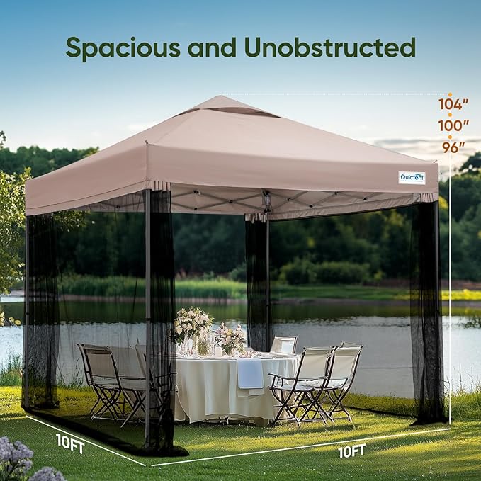 Quictent 10x10 Pop Up Screened Canopy Tent, Instant Setup for 1 Person with Netting, Portable & Compact, Waterproof & UV Protection, Ideal for Camping, Beach, Parties, and Outdoor Events