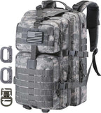 MOLLE Assault Backpack, Tactical Backpack Army Military Camping Rucksack, 3-Day Pack Travel Trip w/USA Flag Patch, D-Rings, ACU Camo