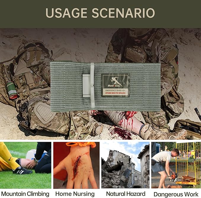 Israeli Style Emergency Bandage, Multifunctional First Aid Device Compression Trauma Wound Dressing for Emergency Combat Shooting Self Rescue Medical Trauma Kit (Two 6-inch)