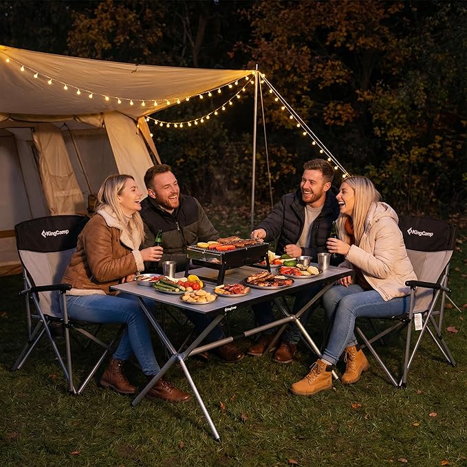 KingCamp Large Folding Camping Table Aluminum Roll Up Table Oversized Camp Table Stable Portable Outdoor Folding Table for Picnic Camping BBQ Backyard Party, 57.4''×31.4'' 6-8 Person,Support 176lbs