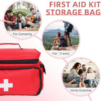 First Aid Bag Empty First Aid Kit Storage Box 12" x 9" x 7" Medical Bag Portable Pill Bottle Organizer Case for Car, Travel, Office, Outdoor, Camping, Hiking, School (Red)