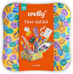Welly First Aid Kit - Adhesive Flexible Fabric and Waterproof Bandages, Tape and Non-Stick Pads, Butterfly Strips, Single Use Ointments Triple Antibiotic and Hydrocortisone, and Ibuprofen - 130 Count
