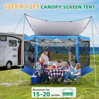 COBIZI Pop Up Gazebo Screen Tent Screen House for Camping, 12x12 Screen Room with Mosquito Netting, Hub Tent Instant Screened Canopy with Carrying Bag and Ground Stakes, Blue