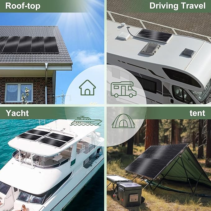 100W Flexible Solar Panel, Bendable 12V Monocrystalline Ultra-Flexible Bendable Mono Off-Grid Charger for Marine RV Cabin Van Car Boat Curve Surfaces