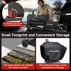 Portable Charcoal Grill with Smoking Function, Foldable Suitcase Design with Wheels, Multi-Tier Storage Rack & Waterproof Cover for Outdoor BBQ Parties (Black)