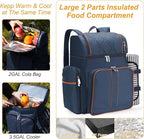 Picnic Backpack for 4,Picnic Basket Set,Leakproof Picnic Bag,Beach Cooler Backpack with Insulated Cooler Wine Pouch,Picnic Blanket, Double Deck Picnic Backpack for Beach,Camping,Park(Navy Blue)
