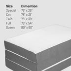 Treaton, 4-Inch Tri-Folding Gel Memory Foam Portable Floor Mattress | Breathable Mesh, Ultra Soft, Cot Pad, Removable and Washable Cover, Comfortable Support, Therapeutic Qualities, 25-Inch, White