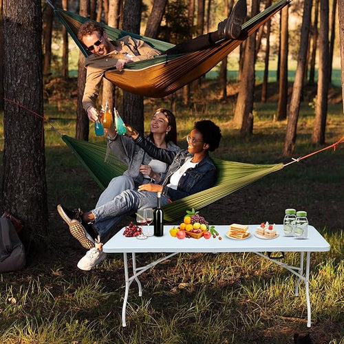 6 FT Folding Table with Carry Handle, Portable Fold-in-Half Plastic Table, Rectangle Foldable Table for Indoor/Outdoor White