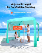 VEVOR Beach Cabana, 8 x 8 ft Beach Canopy with Side Wall, UPF 50+ Protection Easy Setup Cabana Tent with Sand Pockets, Adjustable Height Portable Shade Sun Shelter Umbrella for Family & Friends, Green