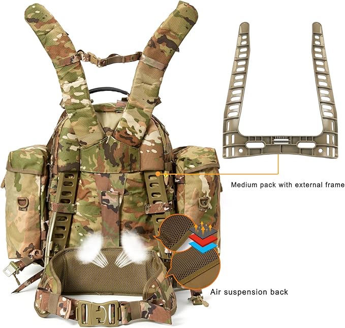 Akmax MOLLE II Medium Rucksack Military Tactical Backpack with Detachable Side Pouches & Upgraded Frame for Enhanced Comfort