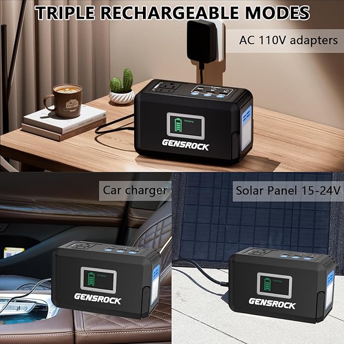 GENSROCK Portable Power Station 120W(220W Peak), 88Wh Camping Solar Generator, Lithium Battery Power Bank with 2 110V AC Outlet, QC 3.0, Type-C, LED Flashlight for CPAP Home Camping Travel Emergency