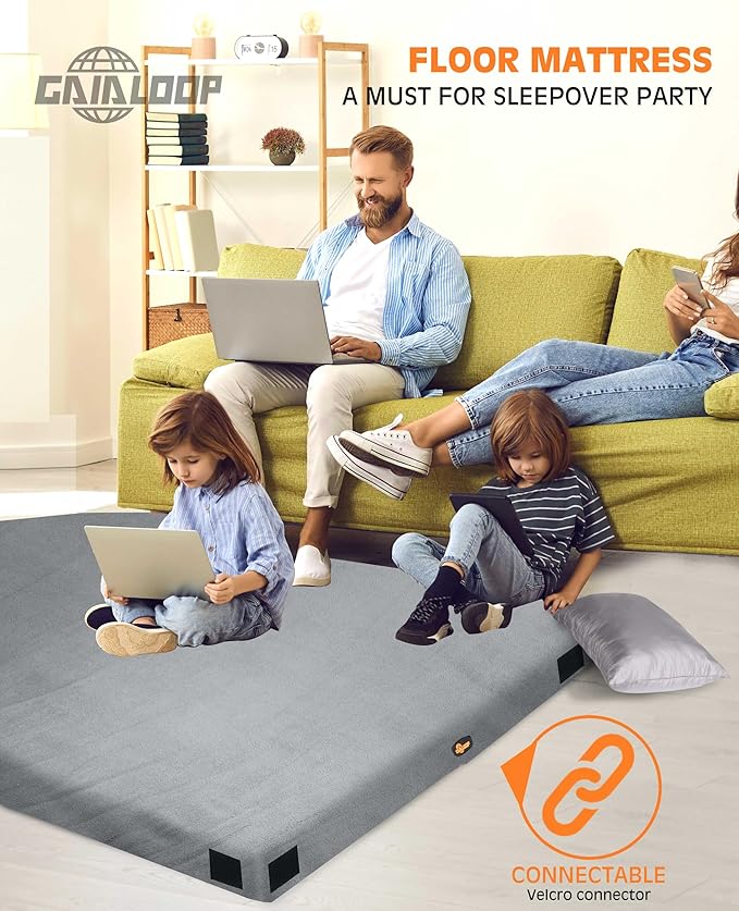 3 Inch Memory Foam Camping Mattress, Dual Layer Thick Sleeping Camp Pad for Car Tent Cot, Roll-Up Portable Glamping Floor Bed for Guests Sleepover