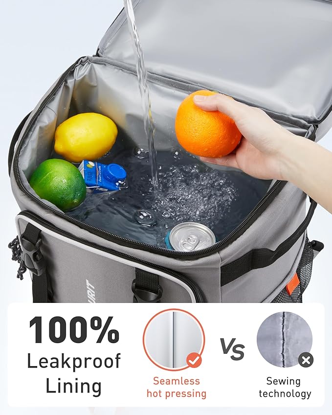 TOURIT 50-Can Rolling Backpack, Double Deck & Dual-Bar Handle Travel Soft Cooler Bag with Wheels, 30L Space Beach Cooler Size 18"(15"+3")×13"×11"