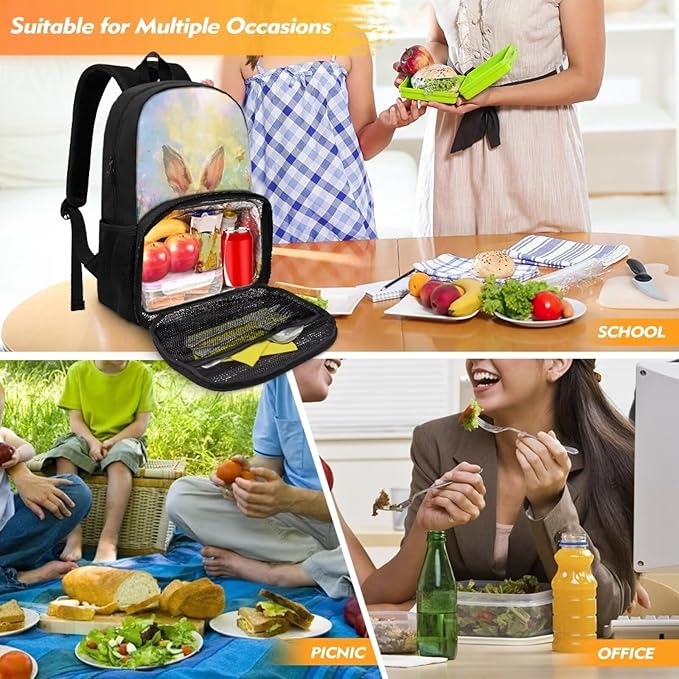 Lunch Backpack for School Picnic, 17 Inch Insulated Cooler Backpack With Lunch Compartment Meal Bag, Unisex Large Capacity Travel Casual School Bag Laptop Backpack, Cartoon Planes