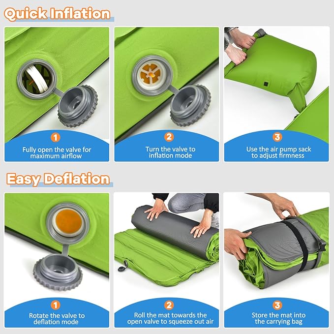 BestComfort Sleeping Pad for Camping with 2-in-1 Air Pump Sack Carry Bag, 4inch Inflatable Camping Mattress for Backpacking Hiking Car Traveling, Waterproof Ultralight Camping Sleeping Mat, Green
