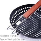 12-Inch Kozmatik Grill Pan Stovetop Turkish - Black Non-Stick Carbon Steel Grill Basket Vegetable with Handle | Vegetable Charring Pan for Stovetop & Grill